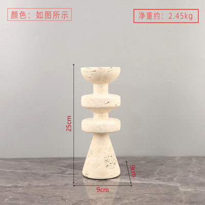 现代简约侘寂大理石然黑色风天烛台摆件客厅餐厅民宿软装家居饰品