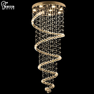 轻奢水晶灯别墅复式楼梯间中空旋转楼梯长吊灯简约现代超长楼梯灯