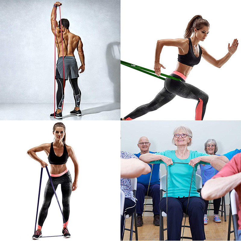热销乳胶拉力带四件套装运动阻力带悬挂负重健身器材深蹲弹力带翘