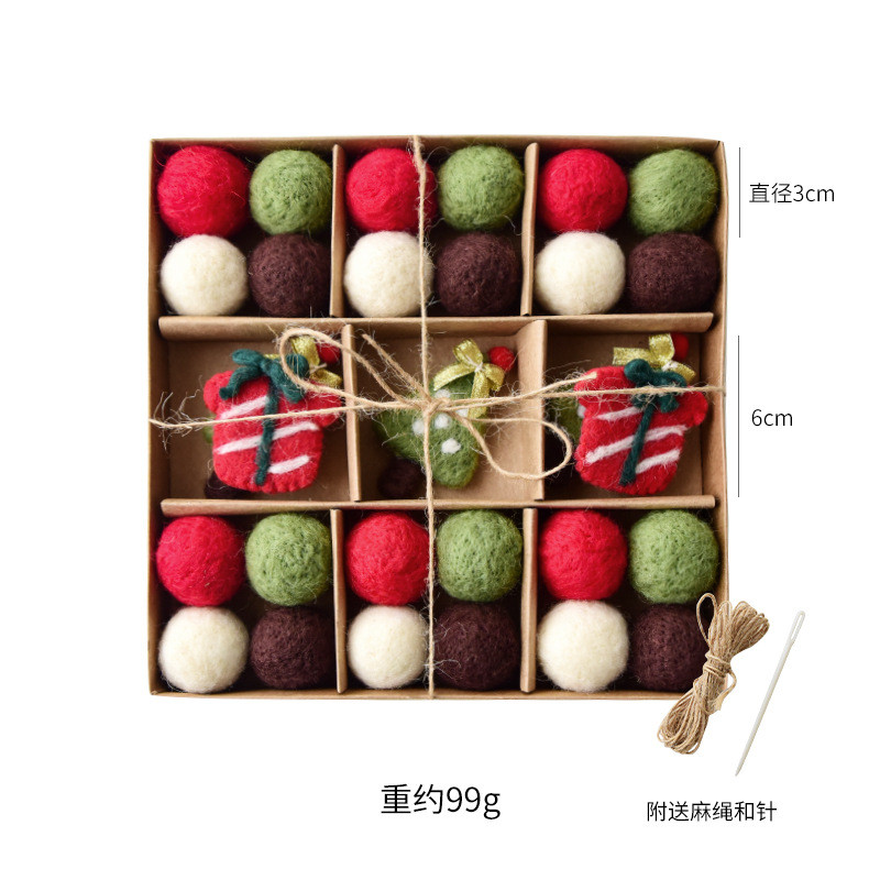 老人装饰品羊毛毡圣诞球球串吊球圣诞雪人迷你圣诞树装饰挂件