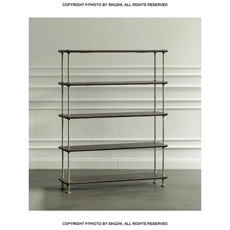 北欧橡木实木家具书架四层loft复古铁艺落地陈列架