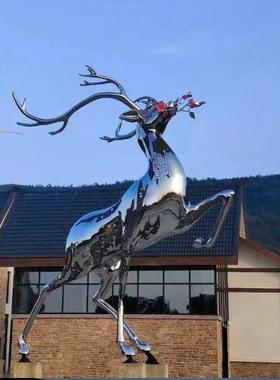 厂家大型不锈钢架雕塑广场金属廊户外抽象铁艺镜面熊园林景观摆件