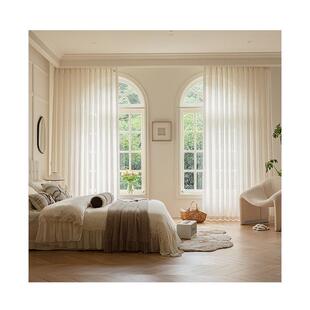 奶油色窗帘卧室亚麻棉麻日式客厅阳台民宿茶室纱帘透光不透人门帘