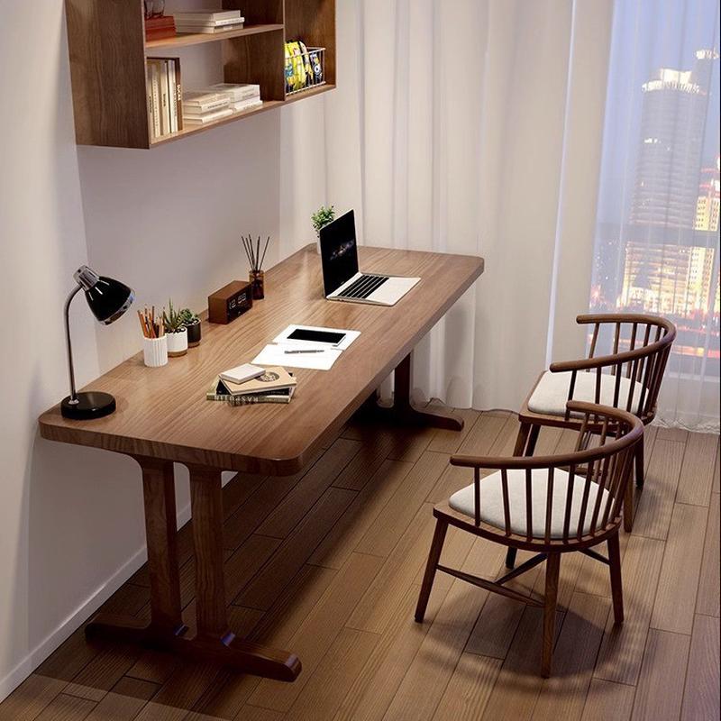 纯实木书桌简约电脑桌靠墙长条桌子工作台家用原木双人学习写字桌