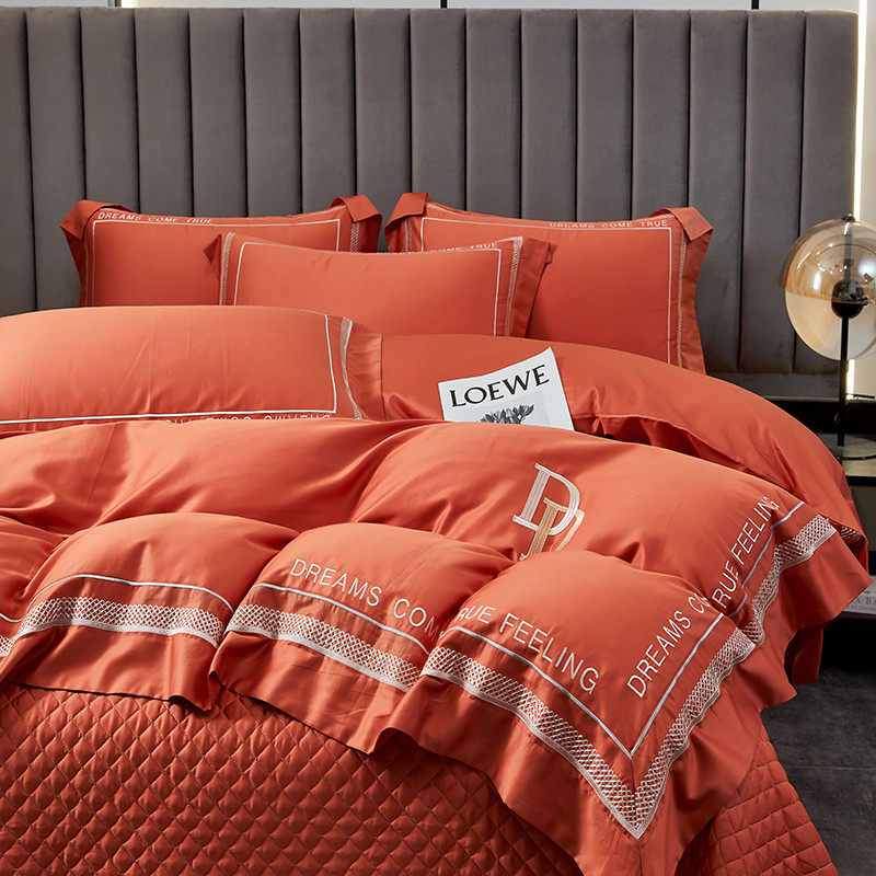 轻奢100s长绒棉床盖四件套贡缎被套加厚棉床单夹床上用品