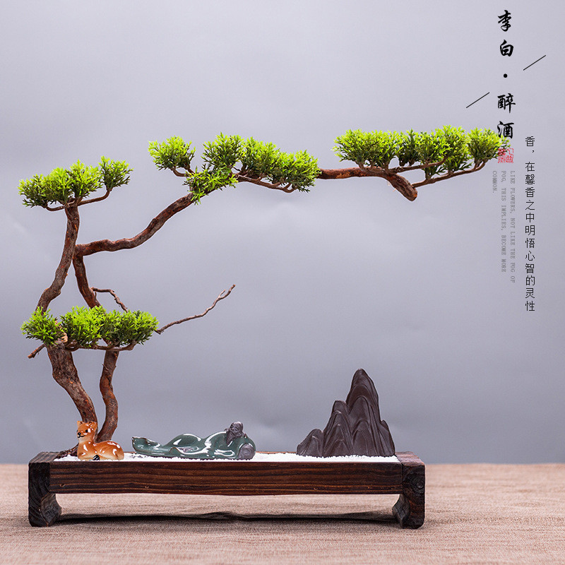 新中式饰山水沙盘陶瓷假山微景观根艺家居客厅饰品摆禅意摆件根雕