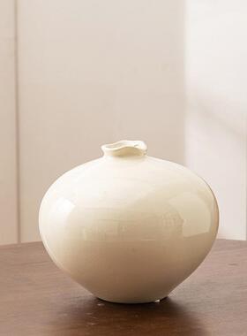 民宿白色花瓶酒店新中式大号月亮罐侘寂风高级感摆件装饰禅意花器