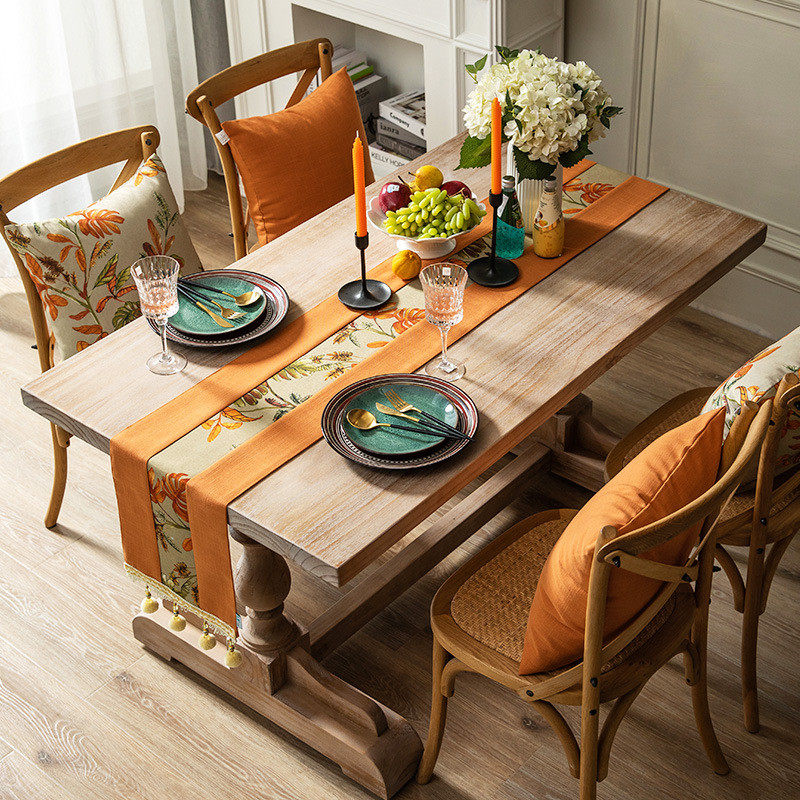 北欧桌旗轻奢风格橘色现代美式橙色茶几装饰布长条餐桌布布艺家用