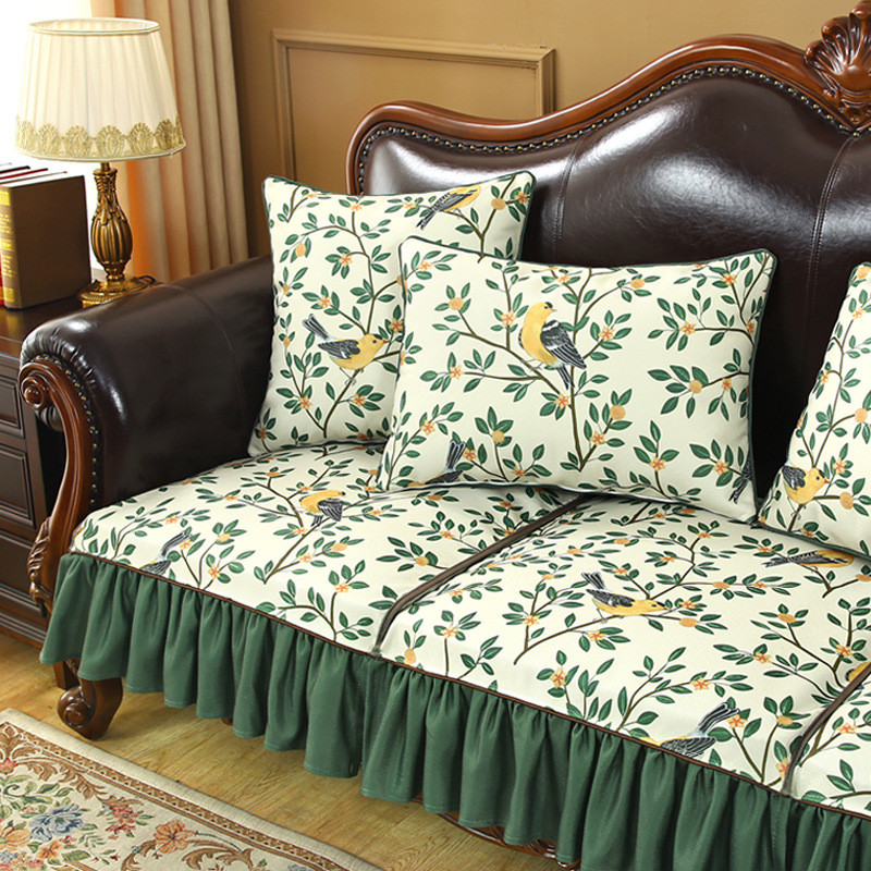 墨绿色笠沙发罩皮沙发垫套防滑美式轻奢坐垫全包欧式复古田园