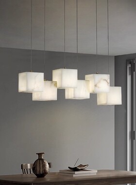 中山工厂直销天然云石吊灯全铜后现代简约餐厅方形长排吊灯吧台新