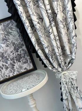 法式复古黑白洛可可遮光尼尔杨梅树卧室窗帘印花客厅风雪美式成品