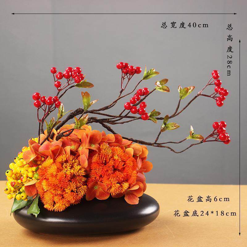 大红色果子冬青餐桌花假花仿真花摆件客厅2021新款高档摆设装饰花