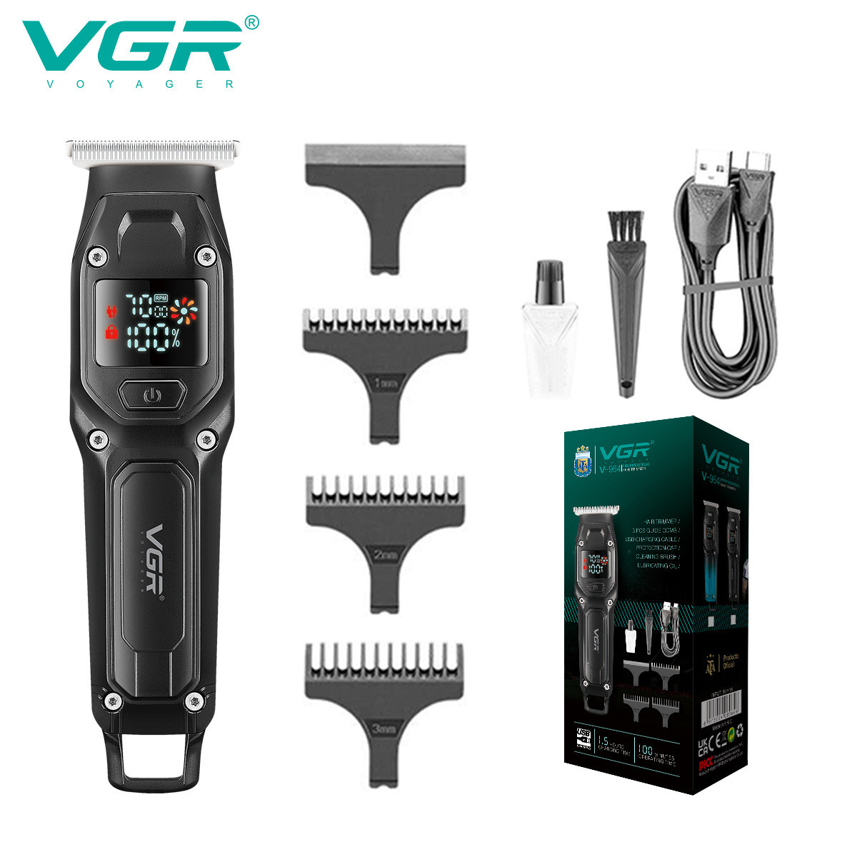 VGR964爆款电动理发器专业数显油头渐变男士电推剪充电式雕刻推子