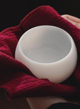 高端手工茶器自生釉羊脂玉白瓷茶杯主人杯单杯大号茶盏品茗杯专用