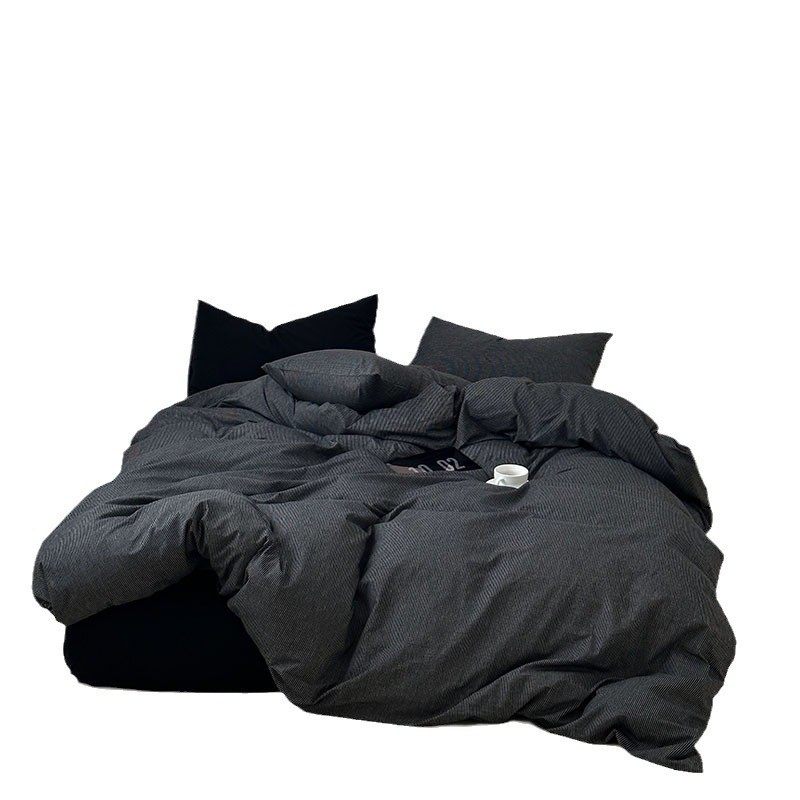 热销高级感性冷淡风简约小众工业风条纹黑色系水洗棉四件套纯棉全
