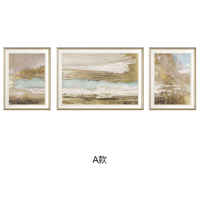 现代简约美式背景沙发客厅画三联画简美轻奢抽象海洋风景装饰画