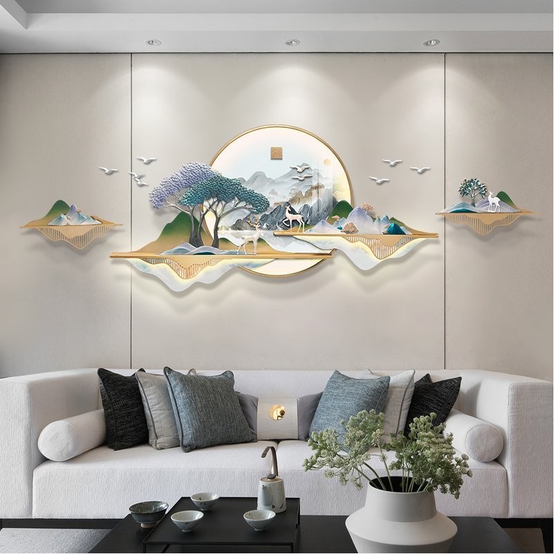 福雕高档新中式客厅装饰画3d立体浮雕沙发背景墙轻奢家饰大气壁画