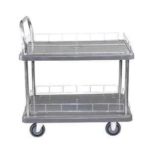 定制灰色塑料双层围栏车静音可扶手多层手推车搬运车固定加图加字