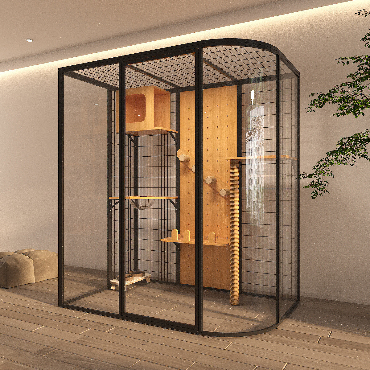 定制猫别墅玻璃房猫窝实木宠物展示柜空间大笼子猫舍乐园豪华室内