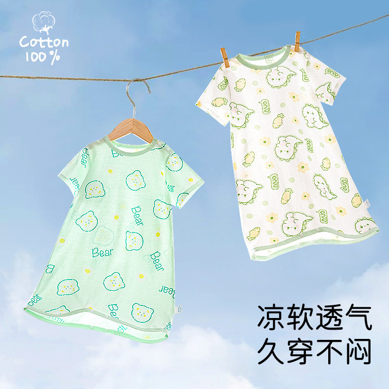 宝宝睡衣夏季男童女童纯棉连体短袖夏季薄款空调服婴儿防踢被睡裙
