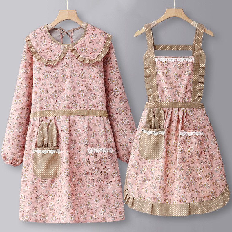 厨房围裙家用纯棉女长袖2025新款网红做饭罩衣冬季大人工作服冬款