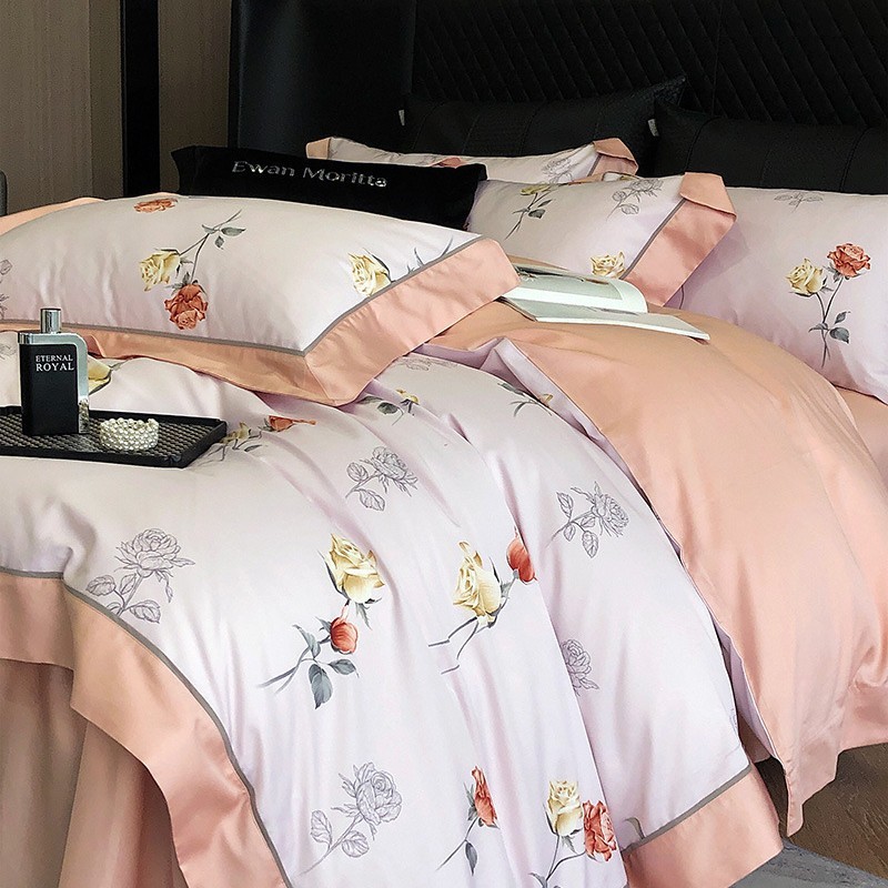 春夏款100全棉四件套印花美式宽边被套活性印染全棉床上用品批发