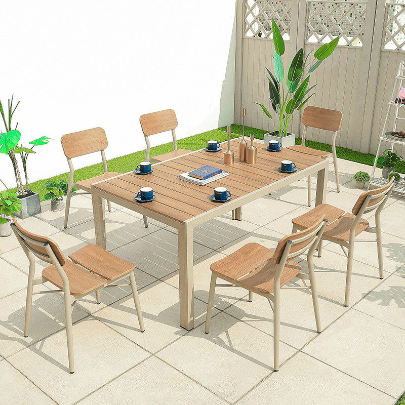 户外休闲桌椅组合庭院露台室外露天藤编藤椅套装防水木塑餐桌椅木