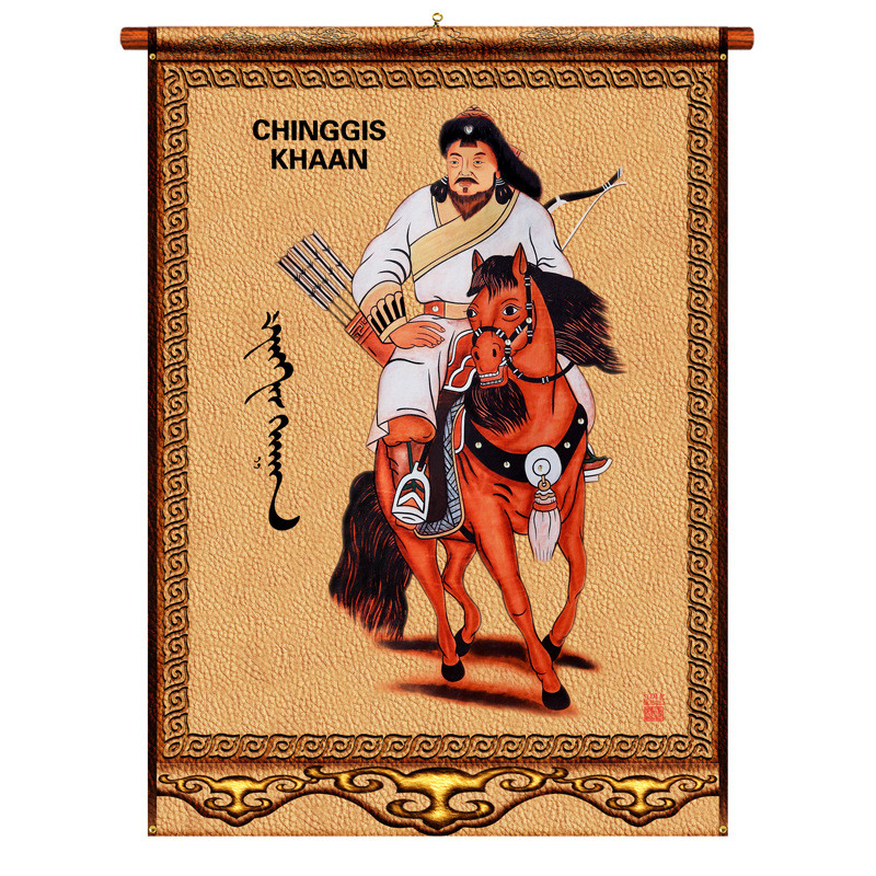 2f蒙古民族特色皮画餐厅挂画竖版免打孔成吉思汗壁画玄关过道装饰