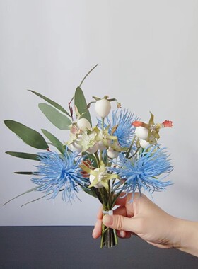 m245休息室洽谈桌花束仿真花蓝色餐桌台商务摆件售楼处样板间摆拍