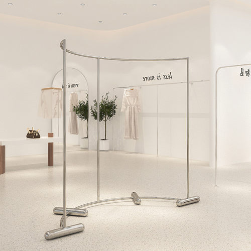 服装店展示架弧形中岛挂衣架落地式不锈钢拉丝陈列道具店铺衣货架