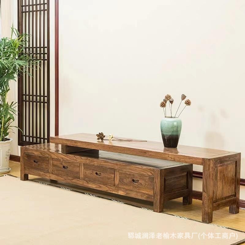 热销老榆木电视柜新中式实木风化餐边柜客厅电视柜纹理多功能储物