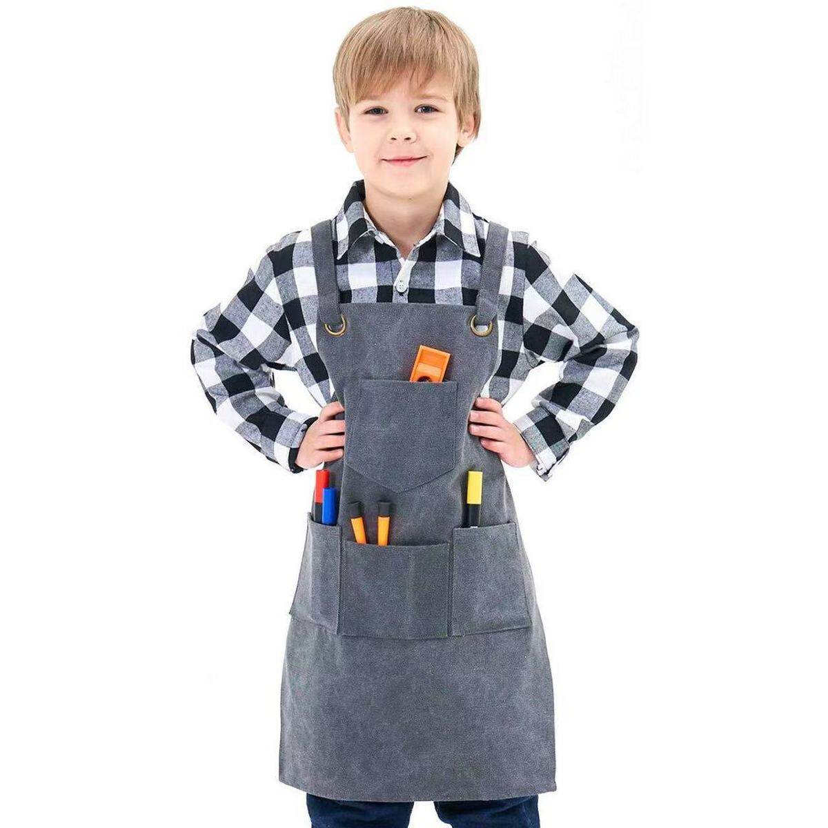 防水帆布卡通围裙防污围腰亲子款厨房成人无袖围裙定制LOGO罩衣