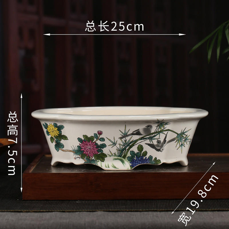 彩绘盆景批发复古装饰花卉海棠紫砂花盆盆阳台落地文竹花盆yzch20