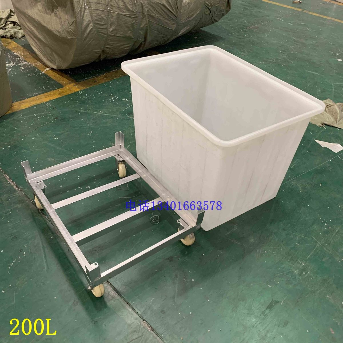 服装箱水桶家用储水用长方形方草周转桶熟胶塑料布箱带轮子