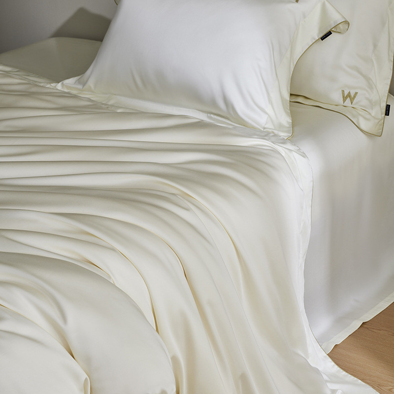 夏季200支奥地利兰精天丝四件套简约轻奢纯色床上用品裸睡凉感冰