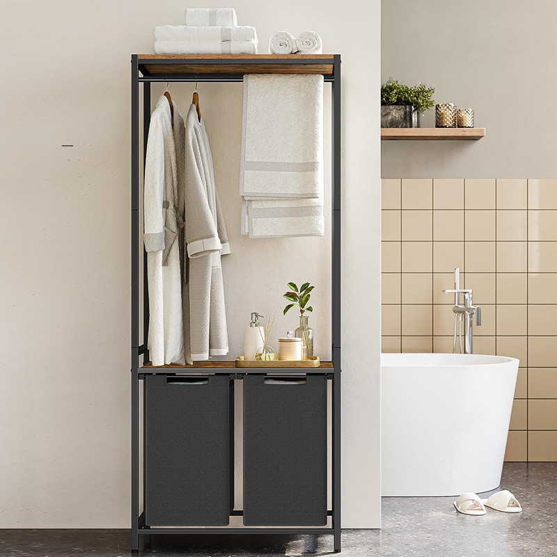 热销多层凉衣架置物架收纳脏衣篮晾衣杆家用室内落地脏衣篓晾衣架