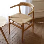 白蜡木绳编实木餐椅家用带扶手靠背椅酒店原木休闲椅新中式 茶椅