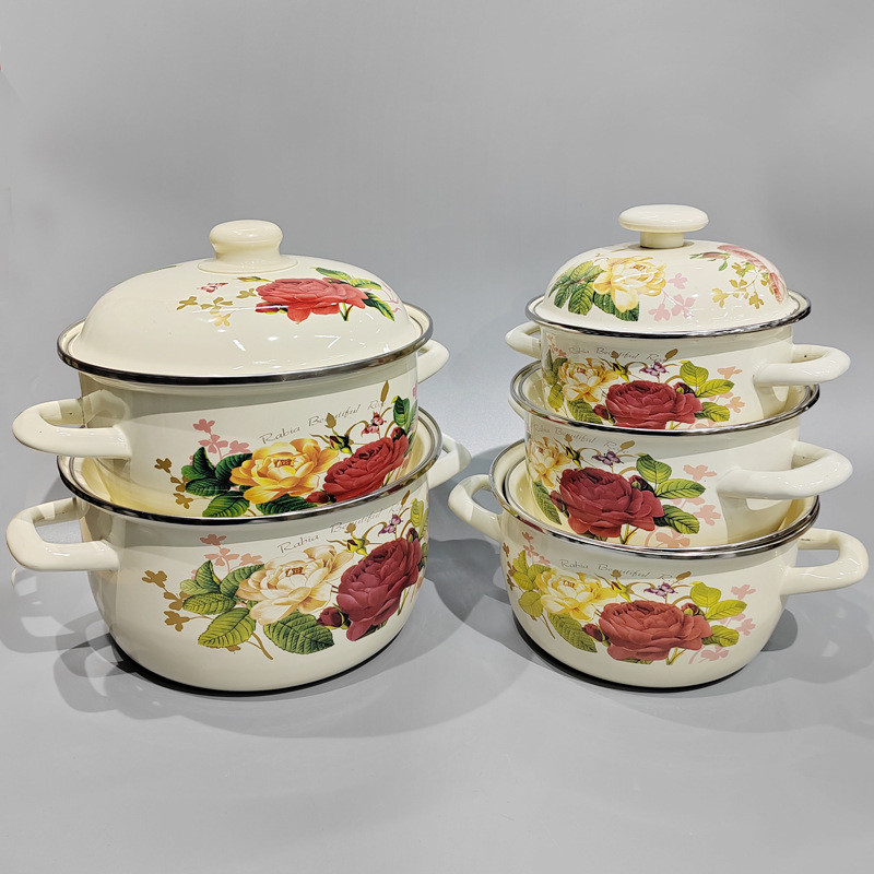 福锅五件套16-24cm珐琅怀旧双耳汤锅炖锅泡面碗小火锅老式搪瓷锅