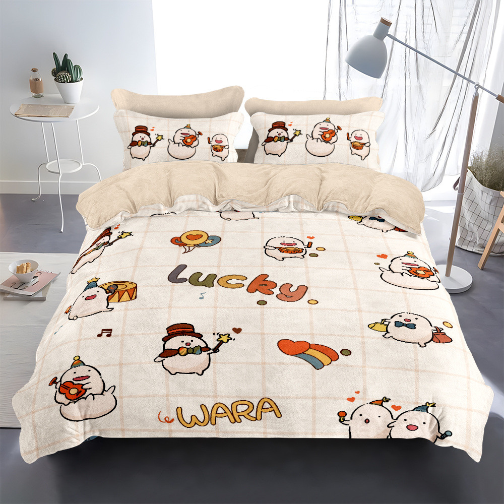 床笠卡通四件套定制儿童学生宿舍床单哇啦哇啦款来图印花厂家直销