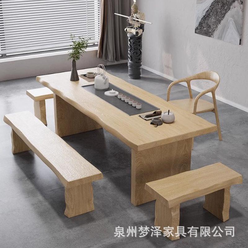 乌金石新中式大板茶桌椅组合现代简约全实木茶台家用商用办公室