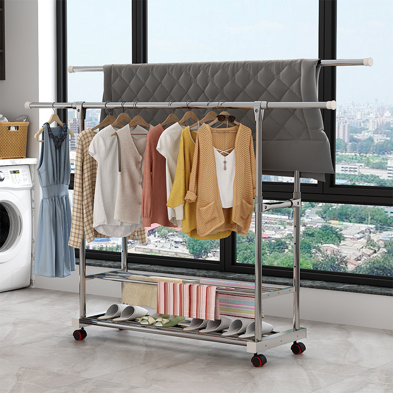 金属晾家用衣架落地卧室凉衣杆伸缩挂衣架室内简易收纳阳台晒衣架