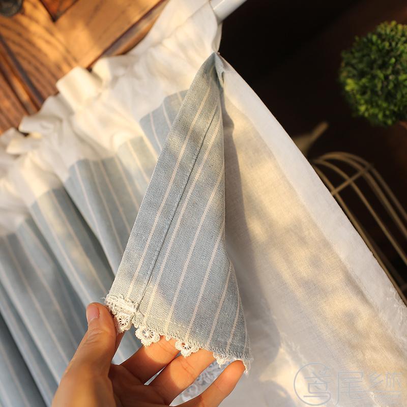 W1TR美式白色棉布绣花蕾丝条纹半帘遮挡裙门帘幔头免打孔穿杆窗帘