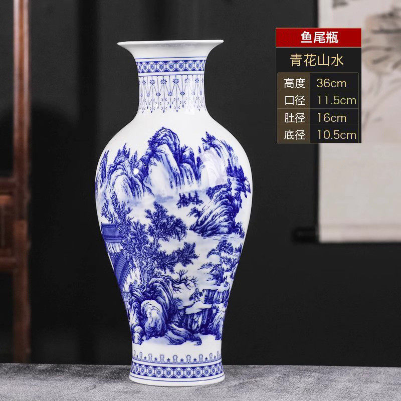 电视柜陶瓷器小花瓶摆件客厅插花干花中式家居装饰品景德镇工艺品