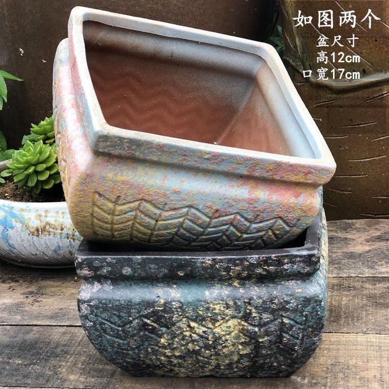 复古手工粗陶方口盆陶罐多肉花盆法师老桩花盆玉坠植物乌木盆罗加