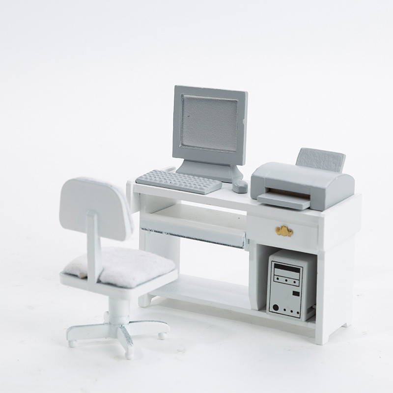 1：12dollhouse娃娃屋迷你家具摆件电脑桌椅套装袖珍模型场景道具