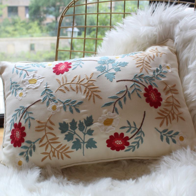 h客厅沙发田园风碎花刺绣花抱枕套不含芯美式靠垫午休飘窗床头靠r