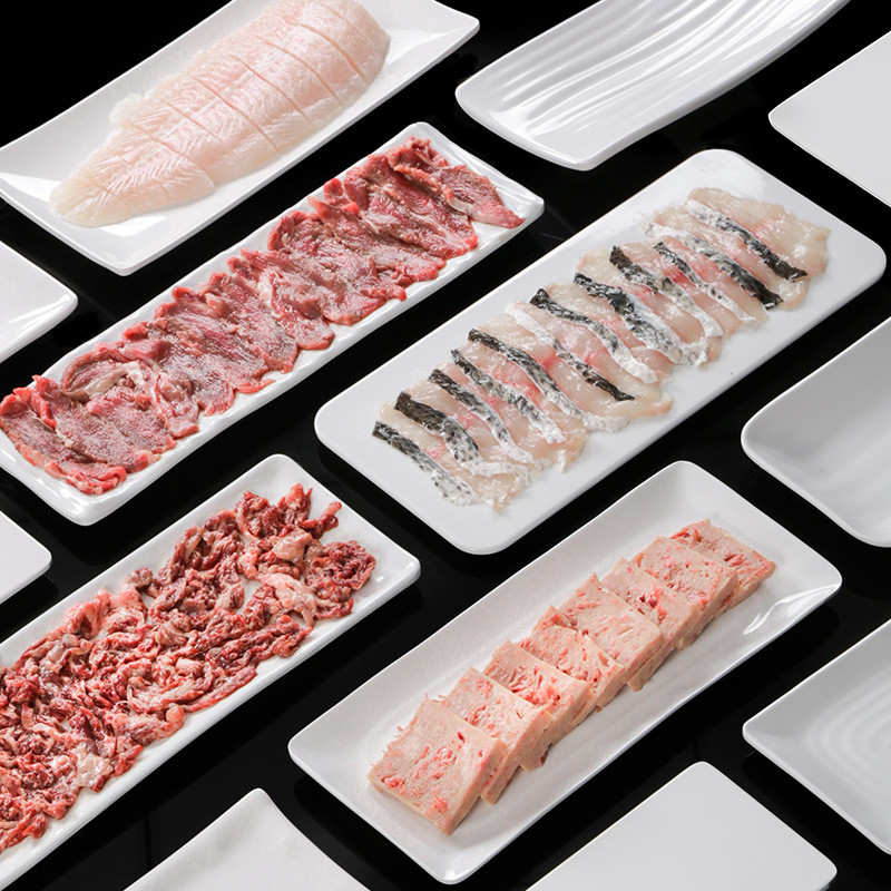 热销台德餐具火锅饭店密胺菜盘仿塑料餐盘长方形白色盘子商用盘瓷