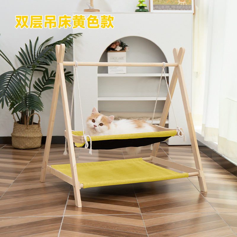 木质吊床猫咪双层床四季通用宠物猫猫窝千吊篮悬挂式猫窝可拆洗