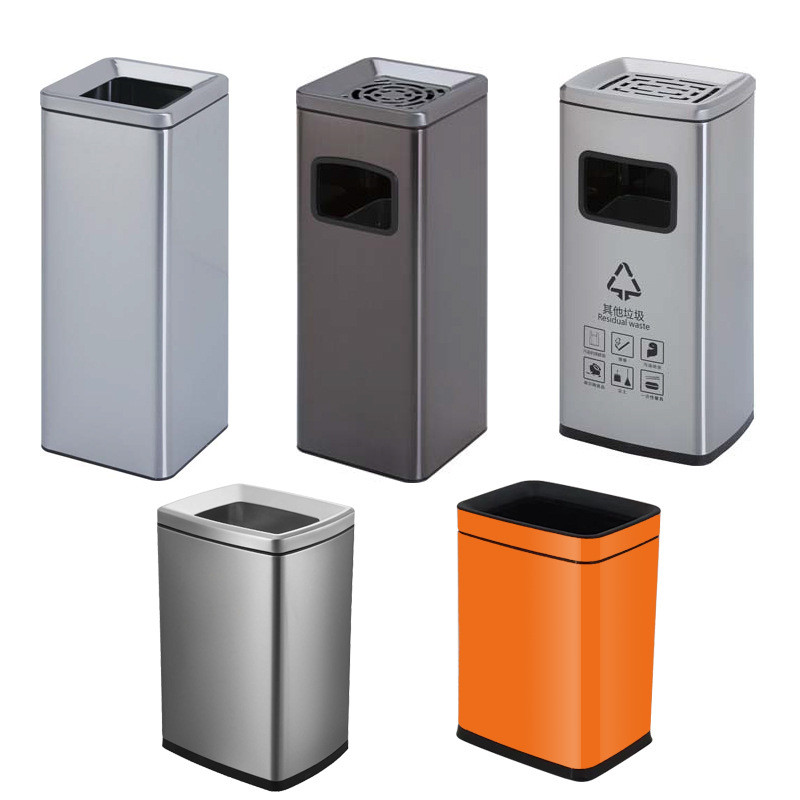 不锈钢环境垃圾桶长方形丽格侧投座投烟灰桶带烟灰缸直地废纸桶