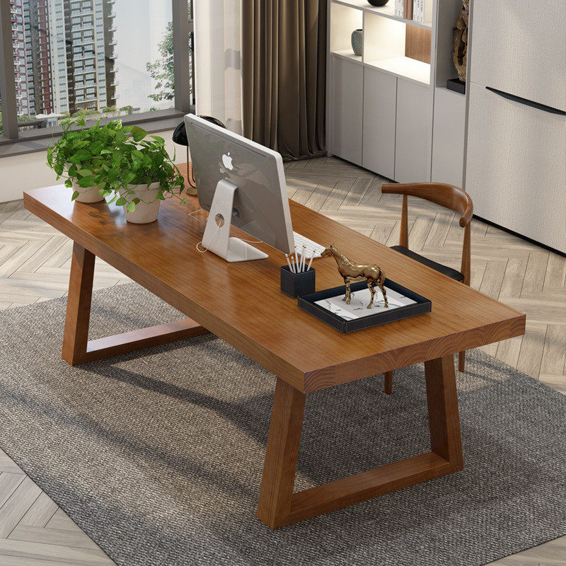 家用loft长方形原木书桌茶桌北欧ins简约办公桌写字桌实木电脑桌